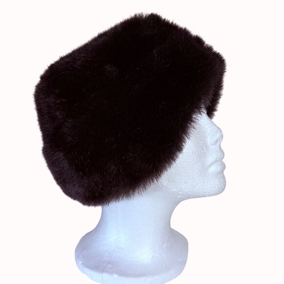 VTG Faux Mink Fur Hat Over Ears Winter Accessory Dark Brown Womens Luxury Fashio - Picture 2 of 12